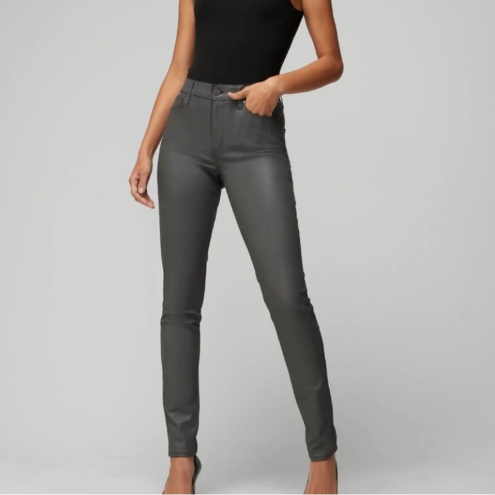 White House Black Market Coated Skinny Jeans Slate Gray Faux Leather Look NWT 8